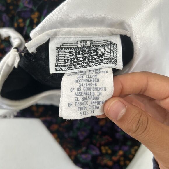 Vtg Sneak Preview Dress Kids 2T Velvet Daisy Peter Pan Holiday Cottagecore - Picture 4 of 7